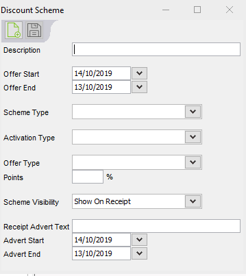 discount scheme set up window
