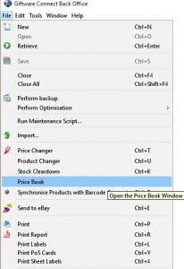 Price Book - Menu Open